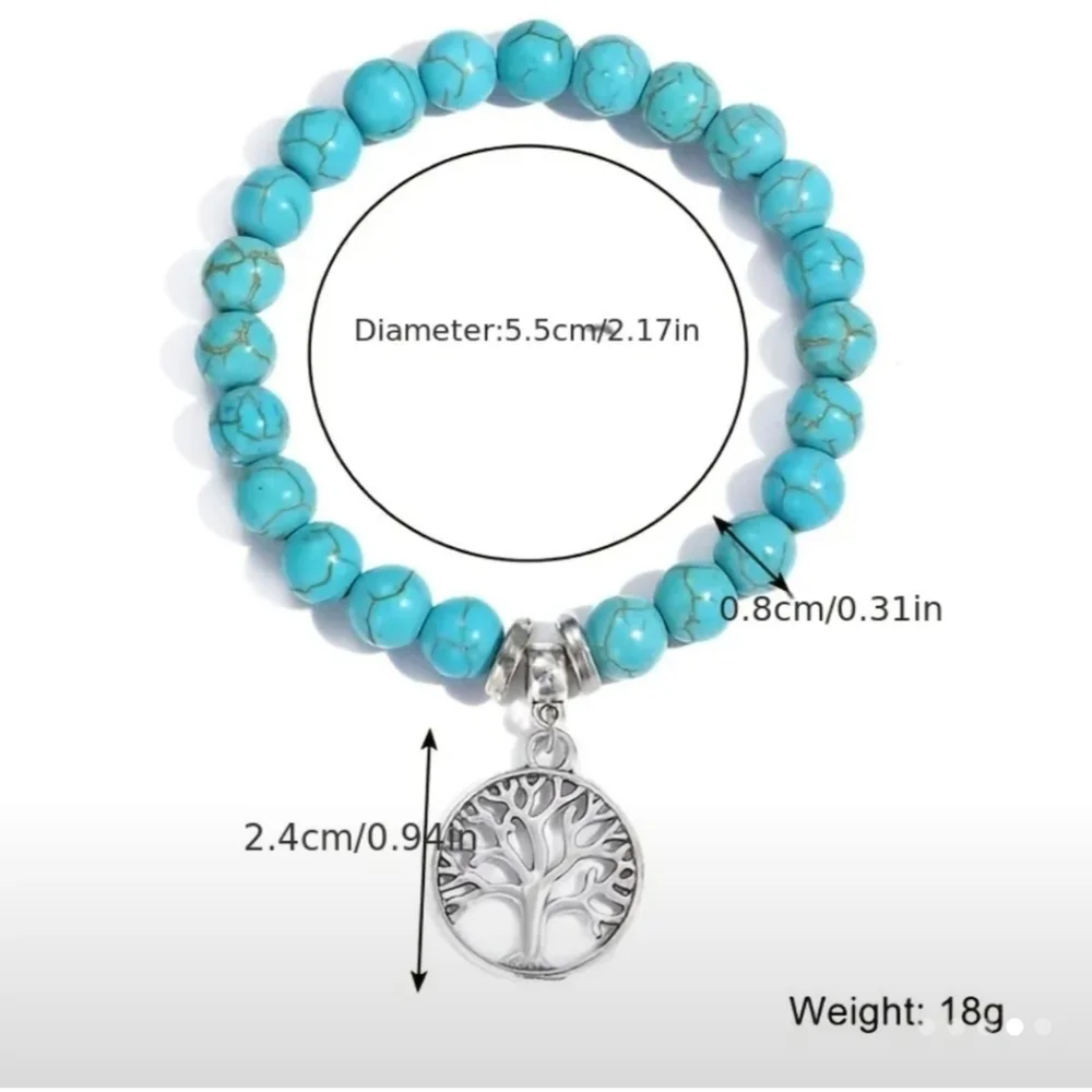 Turquoise Tree Of Life Beaded Turquoise Bracelet - Picture 5 of 7